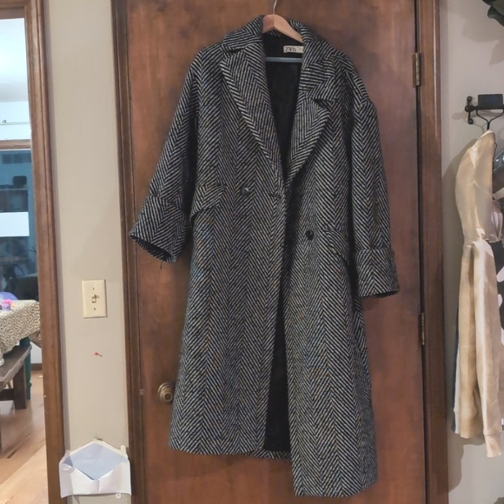 Zara double breasted long coat xs/s